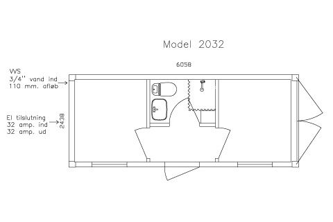 Accommodation container model 2032 w/ 2 rooms- DKK 55,000 ex. VAT